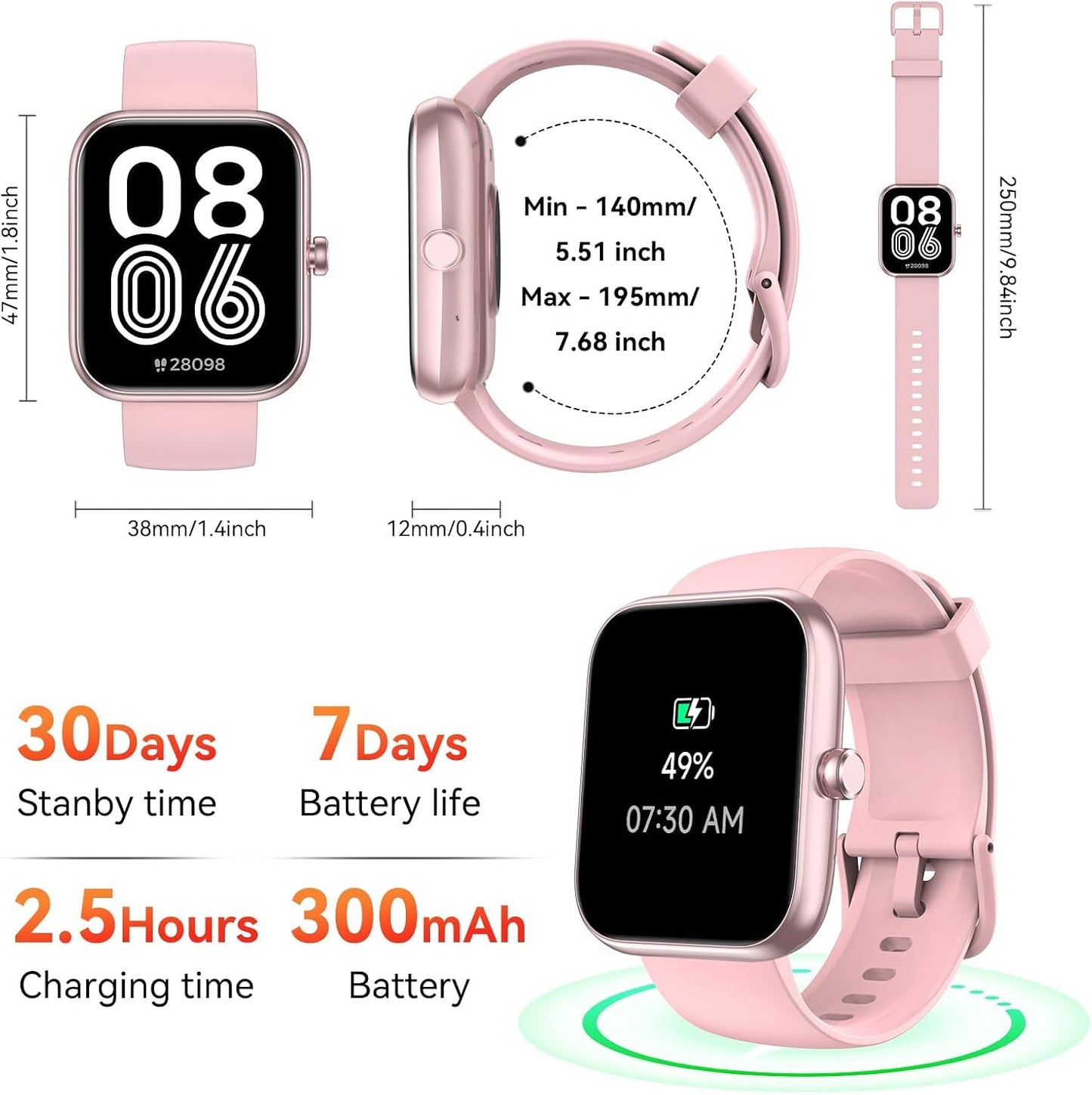Smart Watch with Alexa Built-in 1.83" HD 2026 Health Fitness Tracker Bluetooth Calls and Notifications 120+ Sport Modes Heart Rate Sleep Monitor Fitness Watch IP68 Waterproof iPhone Android (Pink)