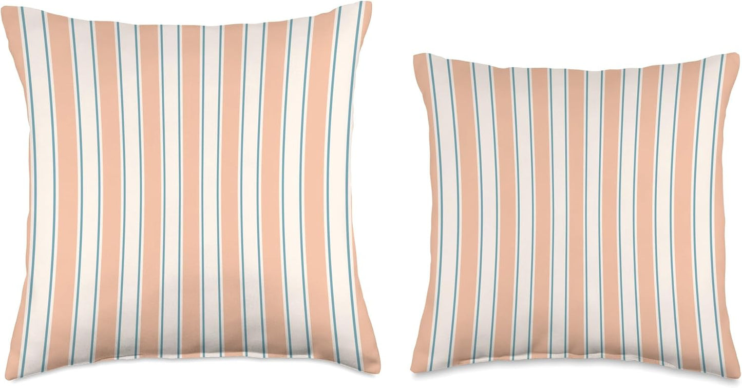 Cute Pastel Peach and Cream Classic Vertical Stripe Pattern Throw Pillow