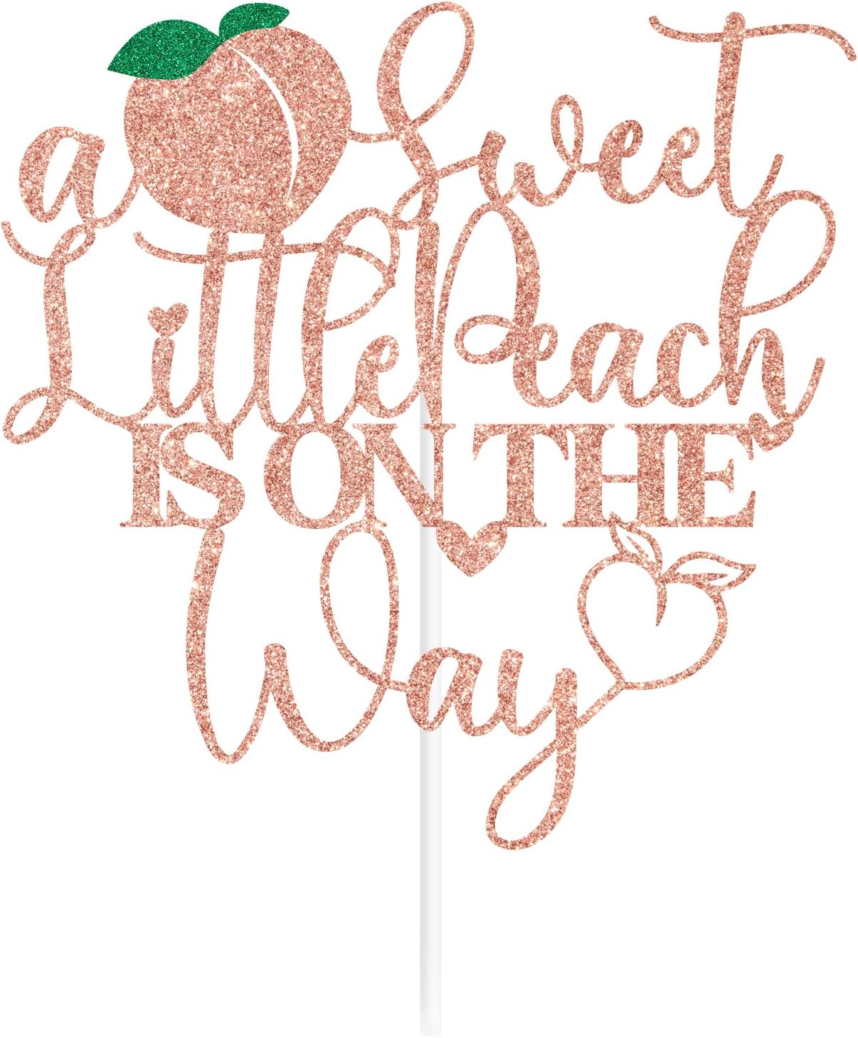 Rose Gold Glitter A Sweet Little Peach is on the Way Cake Topper, Welcome Peach/Sweet Little Peach, Funny Fruit Peach Themed Baby Shower Party Decorations Supplies