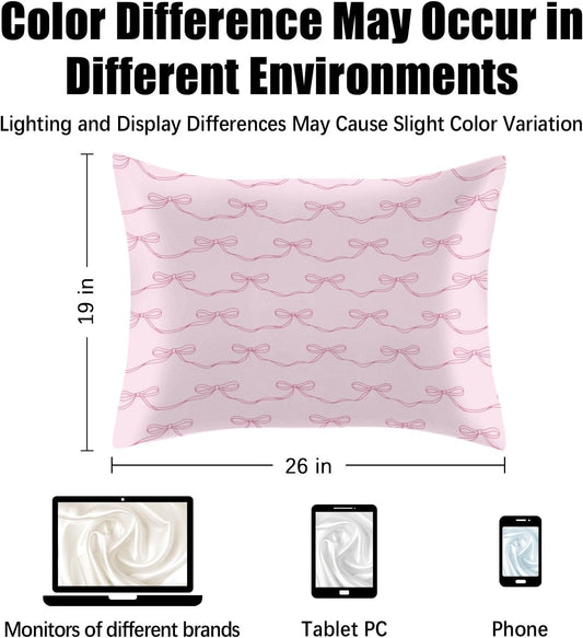 Fahrendom 2 Pack Satin Pillowcase, Smooth Silk Pillowcase with Hidden Zipper for Hair Skin, Soft Pillow Case Pillow Covers for Sleeping Gifts for Women Standard Size 20''x26'', Pink Bow