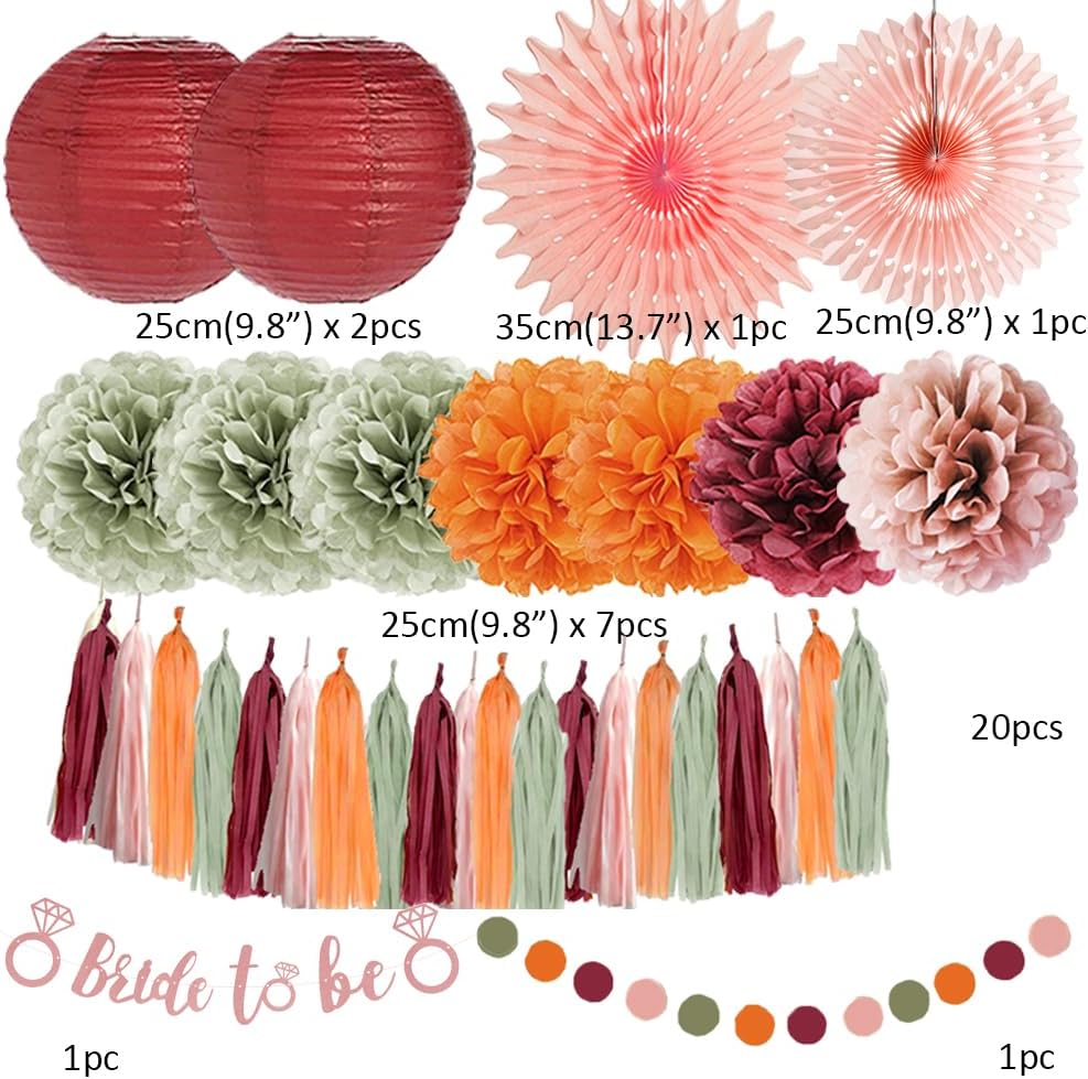 Fall Bridal Shower Decorations Sage Green Burgundy and Pink Bridal Shower Decorations Orange Bachelorette Party Dusty Rose Gold Bride to Be Banner Kit for Blush Pink Sage Green Burgundy Wedding Decor