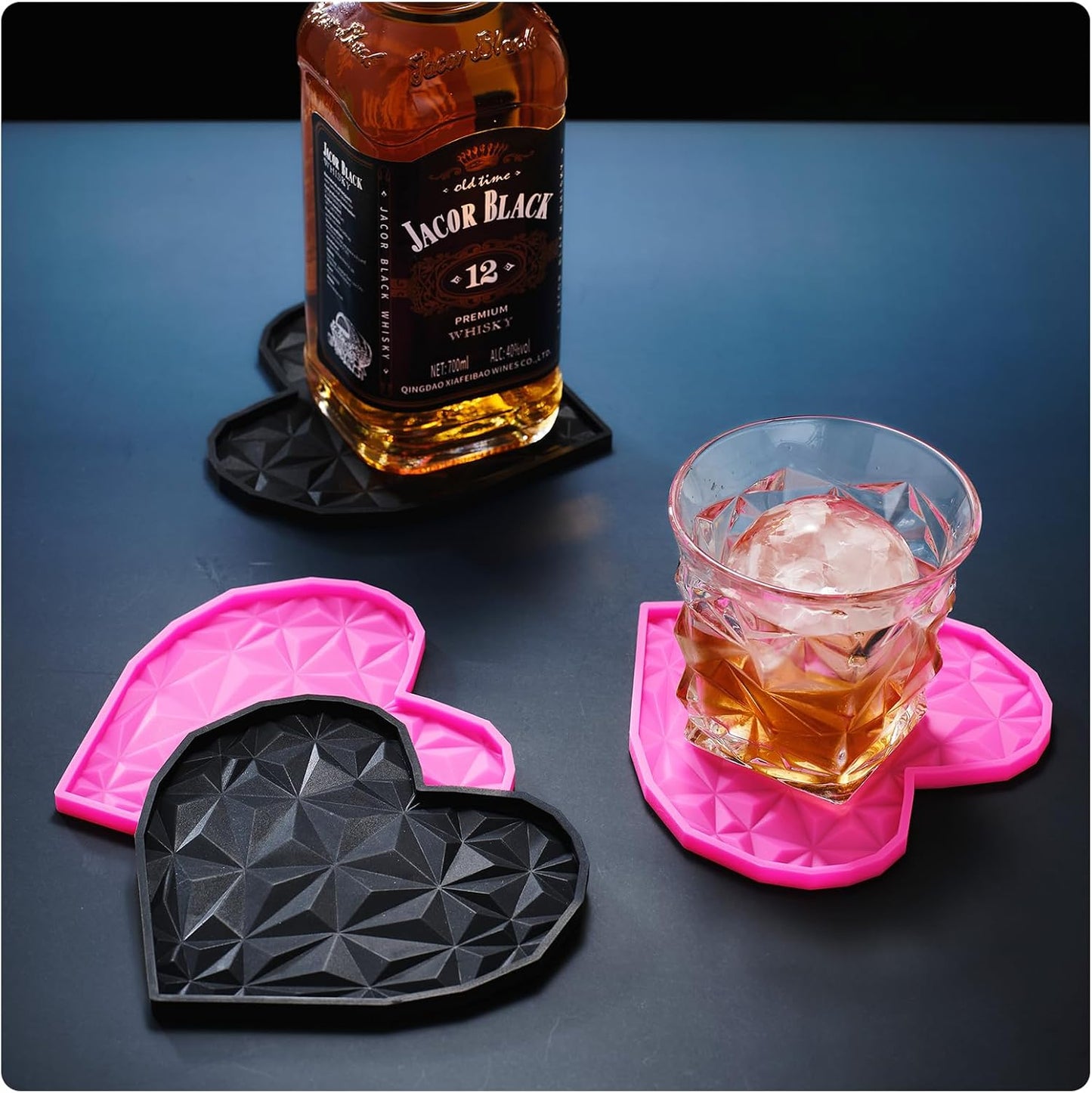 Silicone Drink Coasters Set – 4.7" Heart-Shaped, Colorful Non-Slip Coasters for Drinks, Coffee Table, Outdoor Use