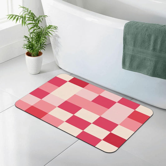 Red Pink Checkerboard Plaid Print Absorbent Bath Mat Non Slip Washable Doormat 15.7x23.6 in Quick Dry Shower Mat Thin Floor Rug for Bathroom Kitchen Entryway