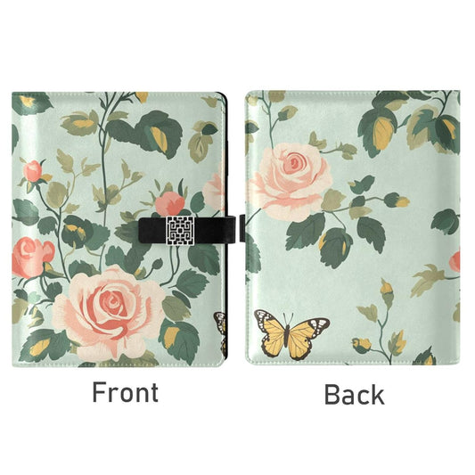 EtherSpher Spring Pastel Green Peach Flowers leather lined notebook college delicate college ruled notebooks for travelling 6.7x9.2