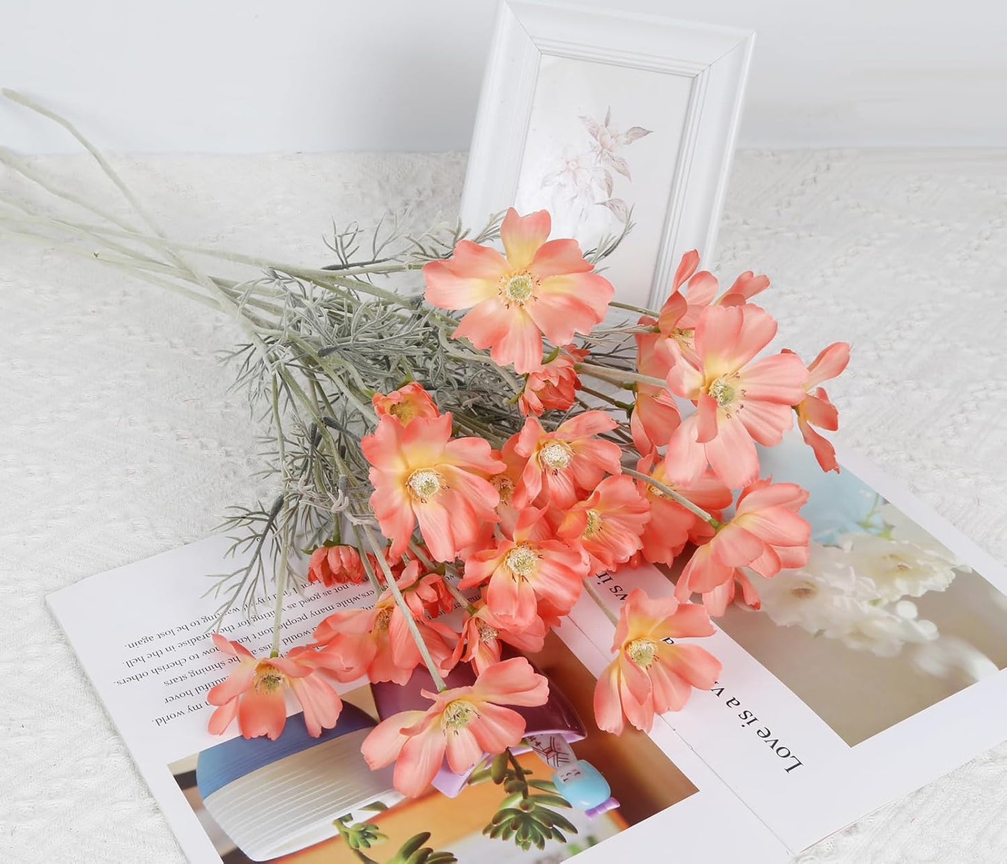 Cosmos Silk Flowers,6PCS Daisy Flowers Artificial 24'' Artificial Wildflower Fake Flowers for Wedding Party Kitchens Home Decoration(Coral Powder)