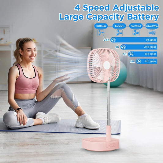 Magesh Portable Oscillating Pedestal Fan&Remote, 120° Rotation, 3-In-1 Foldaway/Standing/Desk Fan, Anti-Slip 7200Mah Rechargeable, Telescopic 4 Speed Quiet Timer Fan Home Outdoor Travel (Pink)