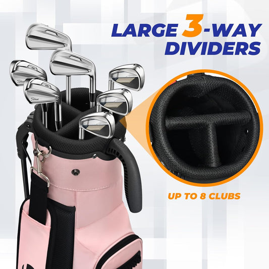 Golf Stand Bag, Lightweight Par 3 Golf Bag with 3 Way Dividers 900D Weatherproof Oxford, 3.7lbs Compact Yet Spacious Pitch N Putt for Driving Range, Cooler Pockets