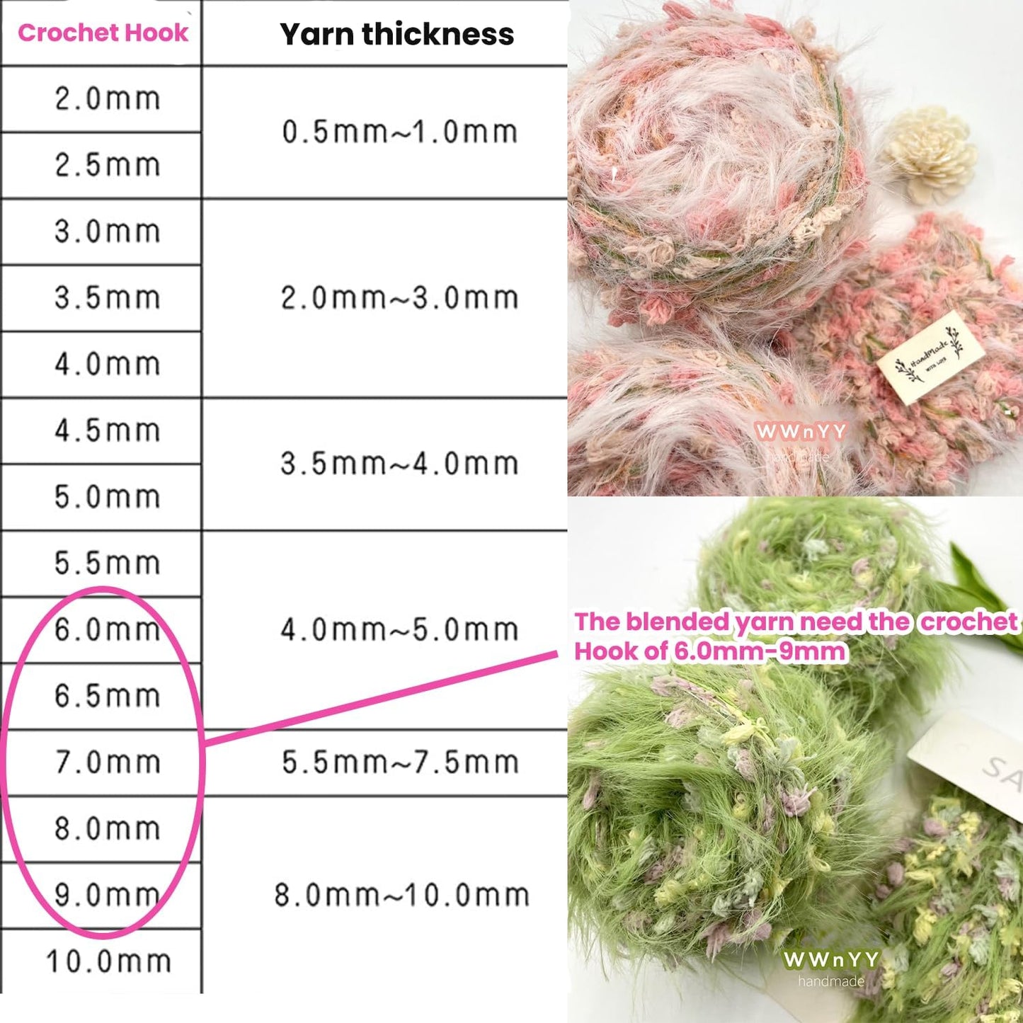 Hand Spun Yarn 2 Pack of 50g/Skein Wool Cotton Mohair Acrylic with Hand Art Blended Colorful Handmade (Green 1 Pack and Pink 1 Pack)