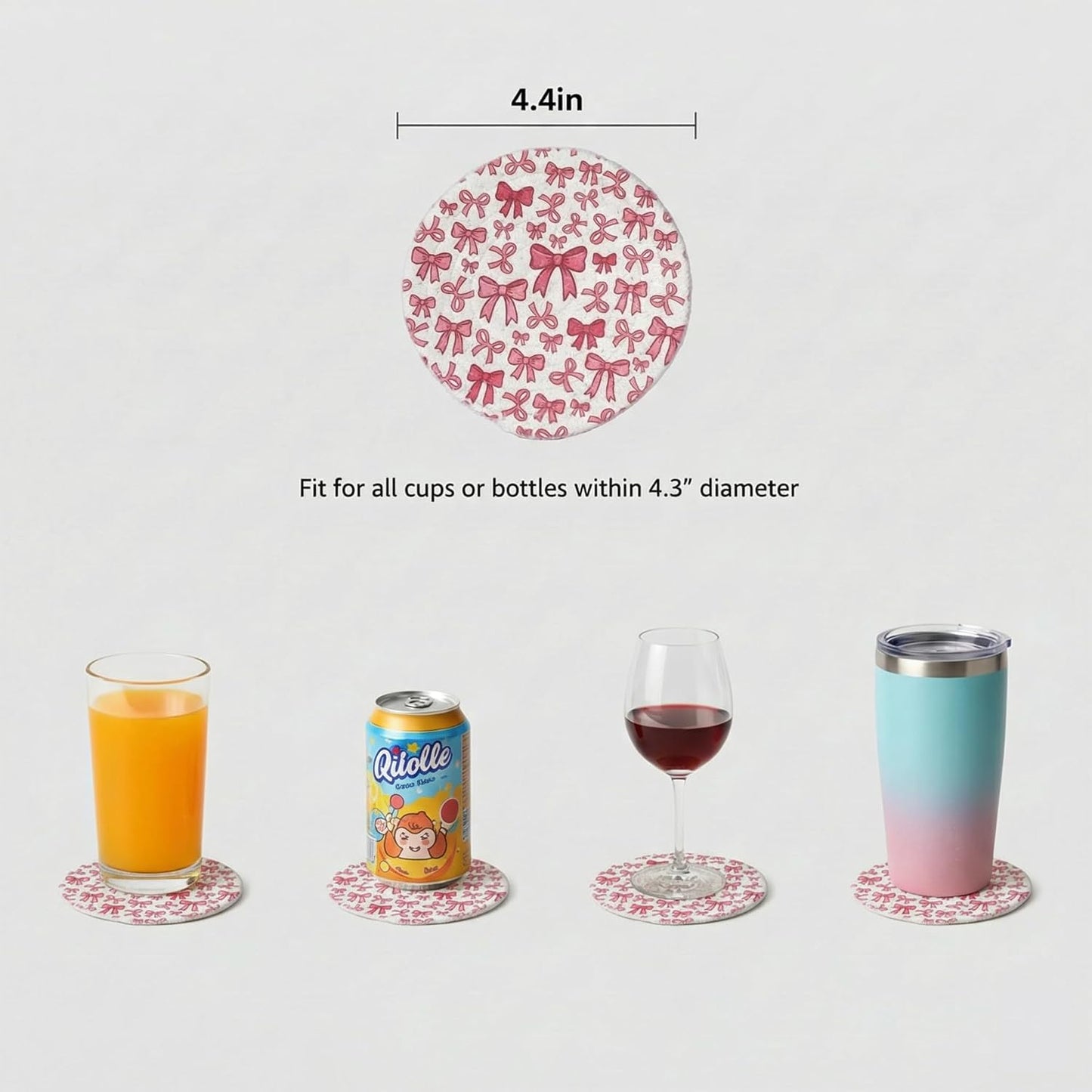 Absorbent Coasters for Drinks, Scratch-Resistant Woven Cotton Coaster Set of 6 with Holder, Pink Bow Coquette Aesthetic Decor for Coffee Table & Office Desk, Cute Kawaii Preppy Room Decor