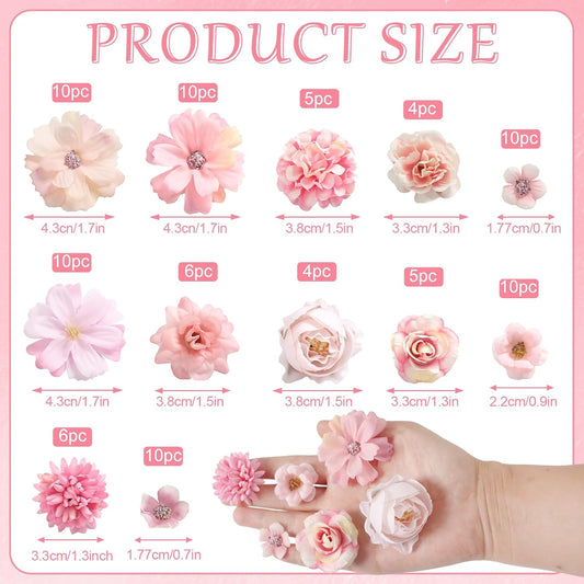 rongflower Faux Flower Heads Mini Pink Artificial Flower Heads Fake Peony Daisy Rose Flowers Multicolor Small Silk Daisy Flower Heads for Craft Garland Wedding Party DIY Home Decoration,2-4 cm
