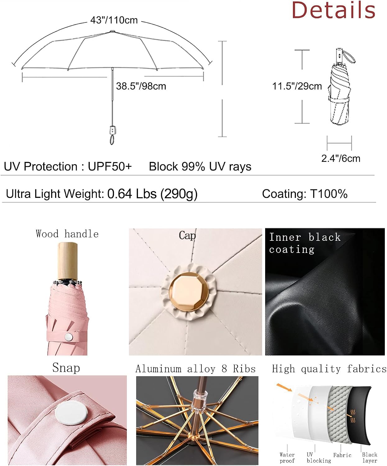 Sun Umbrella UV protection UPF 50+ Compact Portable travel Parasol Auto Open Close Windproof and Waterproof Folding Sun and Rain Small Umbrella For Walking