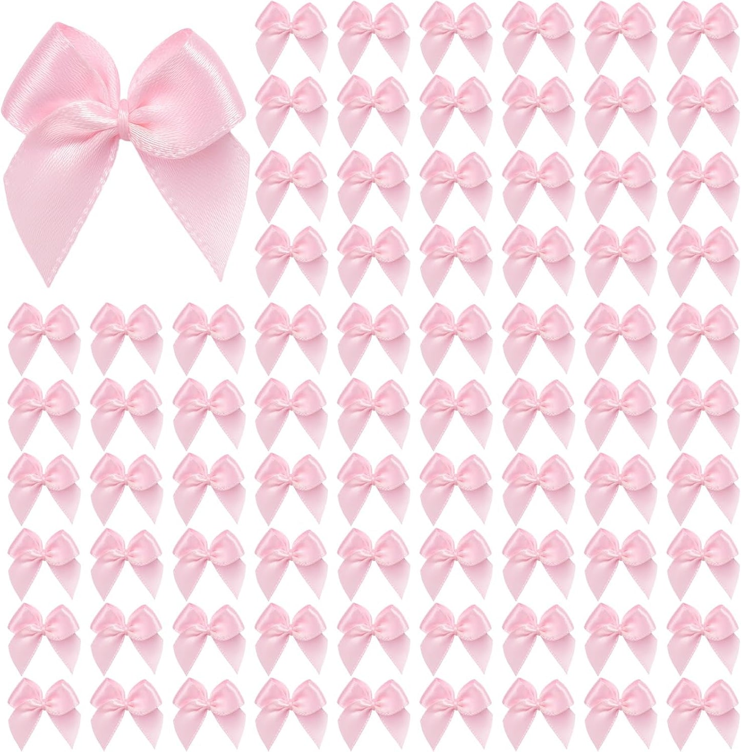 240PCS Mini Pink Bows 1" Pink Satin Ribbon for Crafts Sewing Accessories Baby Showers Weddings Cards Invitations Cake DIY Hair Clothespins