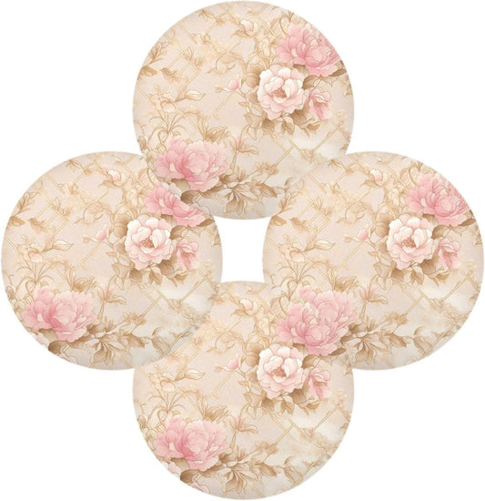 Rosette Floral Pattern Peach Gold Round placemat Reusable placemat placemats for Dining Table Autumn placemats Waterproof Linen placemats Set of 6 15.4x15.4in