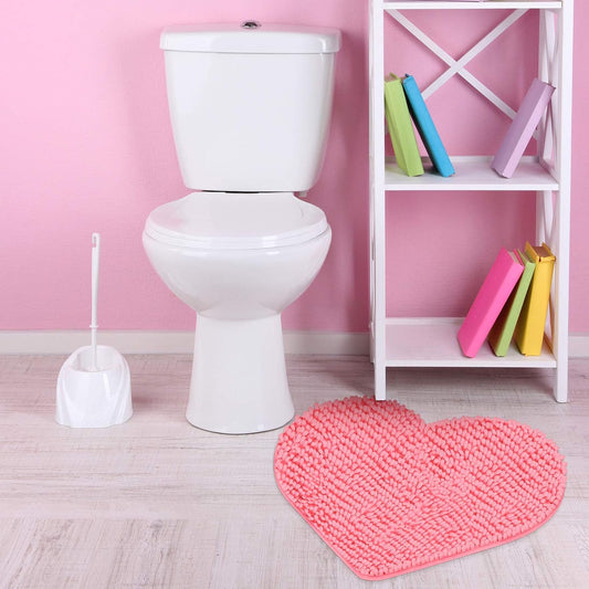 Photect Pink Heart Shaped Rug, Non-Slip Chenille Bathroom Mat for Mom, Washable Soft Plush Carpet for Bedroom, Living Room & Entryway, Lovely Gift for Mother's Day 20'' x 24''