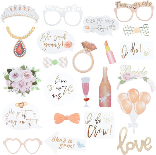 Wedding Bridal Shower Photo Booth Props, 23 Pieces Rose Gold Bachelorette Party Decorations Photo Booth for Bridal Shower Girls Night Out Hen Party Gift Accessories Wedding Favor Supplies