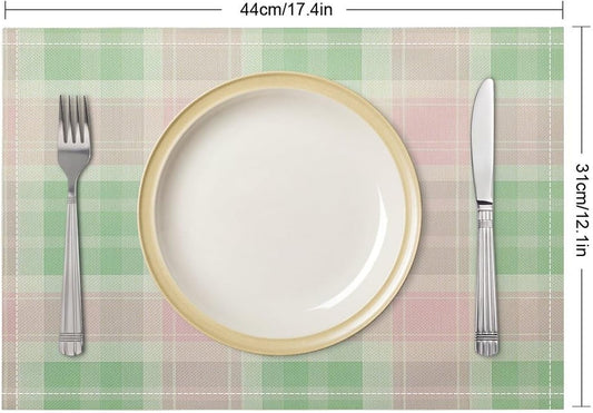 Cute Pastel Pink Green Retro Tartan Plaid Pattern Table Placemats Set of 4 Buffalo Check Plaid Non-Slip Heat Resistant Place Mats Dinner Mats Cotton Linen Table Mats Home Dinner Party Kitchen
