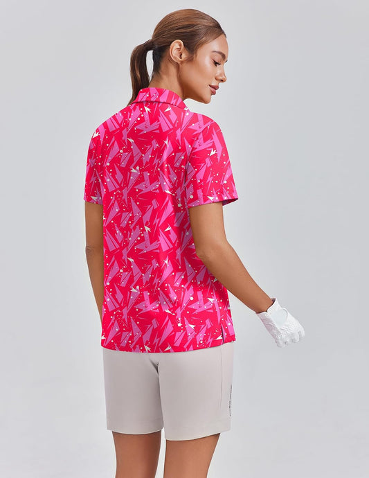 PINSPARK Womens Golf Shirt 4-Button UPF 50+ Quick Dry Collared Short Sleeve Polo Shirts for Women Tennis Work Golf Outfits