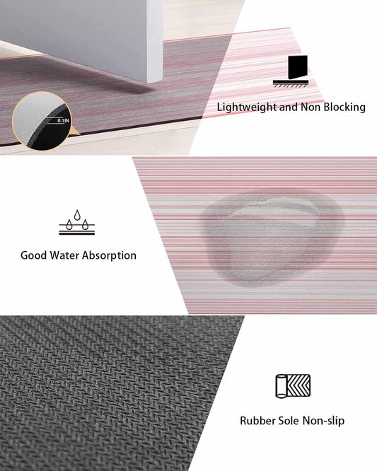 Pink Pinstripes Bath Mat for Tub,Monochrome Modern Geometric Striped Non Slip Bathroom Floor Runner Rug Quick Dry & Absorbent Diatomaceous Earth Shower Sink Bedroom Kitchen Living Room Doormat 16"x24"