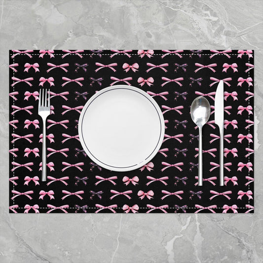 Feelyou Pink Bow Placemats Set of 4 Cute Bowknot Table Mats for Party Kitchen Dining Decoration Holiday Seasonal Grils Bow Knot Place Mat for Dinner Table Indoor Outdoor 18"x12" Non-Slip Easy to Clean