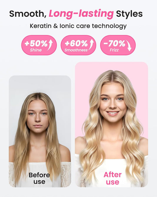 Thermal Brush, 1.5” Heated Round Brush for Dry Hair Styling, Smooths Frizz & Adds Shine, Blowout-Look Without Blow Dryer, Dual Voltage, 6 Heat Settings, Pink