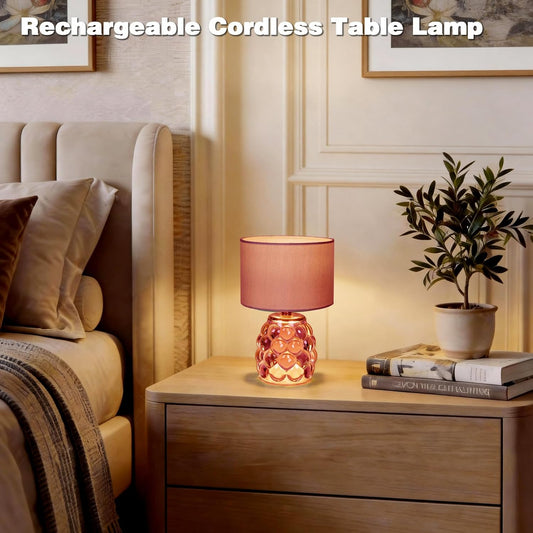 MJ PREMIER Pink Rechargeable Table Lamp Cordless LED Decorative Lamp Dimmable Touch Control 3 Color Night Light, Wireless Desk Lamp with USB Mother's Day for Mom Bedroom, Livingroom, Home Decor