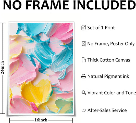 Colorful Abstract Canvas Wall Art Pink Blue Abstract Painting Colorful Textured Picture Bright Color Artwork Modern Pink and Blue Pastel Wall Art Color Block Art Print for Wall 16x24inch No Frame