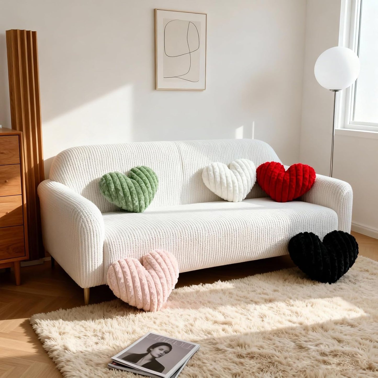 2PCS Pink Heart Throw Pillows, 16 Inch Soft Fuzzy Faux Fur Heart-Shaped Pillows, Cute Decorative Cushions for Couch, Chair, Bed & Bedroom Decor (Pink, 16 * 14)