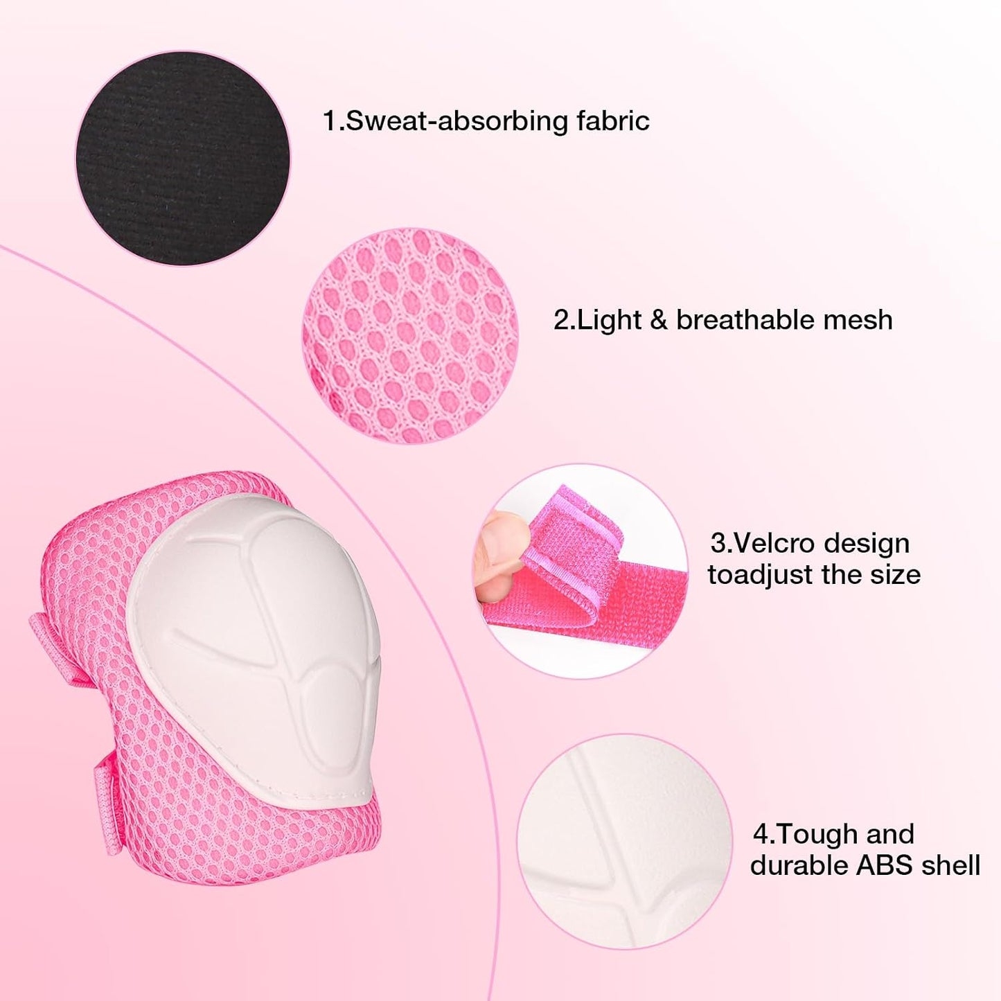 Kids Protective Gear Set - Knee Pads Elbow Pads with Wrist Guards for Ages 3-12 | 3-in-1 Safety Protective Gear for Skating, Cycling, Biking, Roller Skates, Scooters (Pink, S(3-7Years))