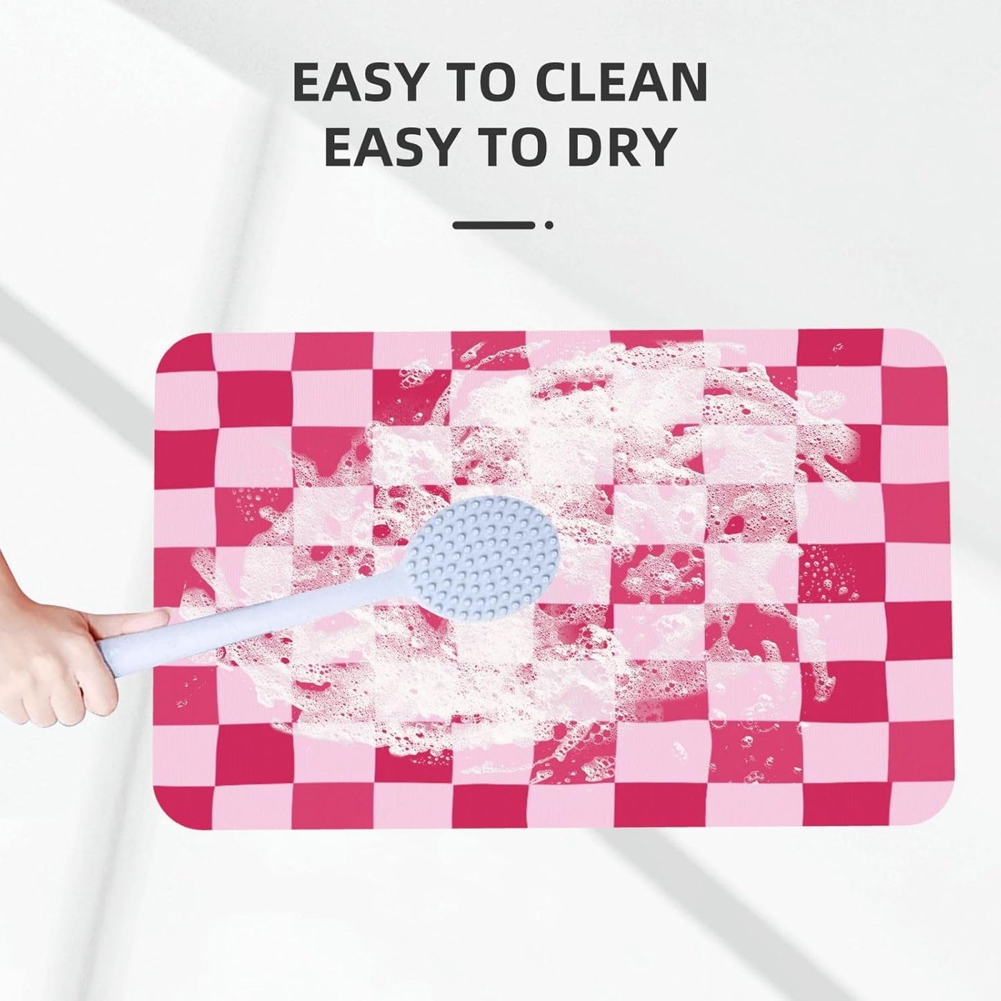 Bath Mat Pink Checkerboard Pattern Absorbent Non Slip Doormat 19.7x31.5 in Washable Diatomaceous Shower Mat Floor Mats for Bathroom Kitchen Entryway