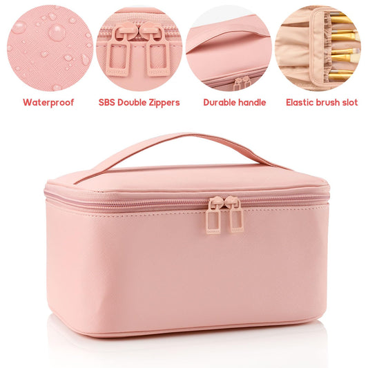 OCHEAL Pink Makeup Bag,Travel Makeup Organizer Bag, Large Capacity Cosmetic Bags For Women Large Travel Toiletry Bag Girls Traveling With Brush Slot And Divider