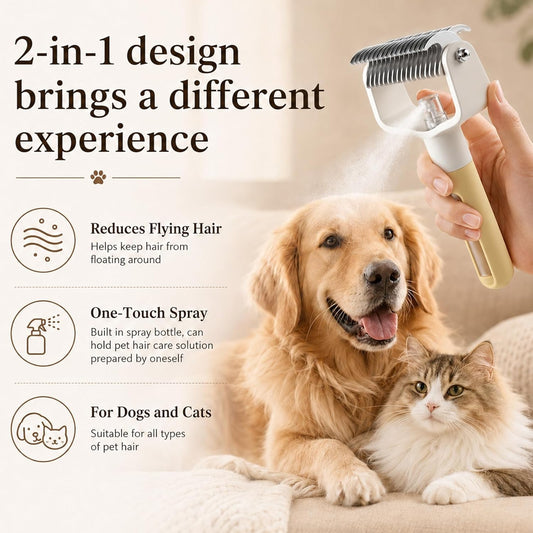 Pet Grooming Tool,Grooming Brush,Pet Hair Brush,Brush Suitable For Long Haired Pets,Furminator For Dogs,Hair Removal Comb Suitable for Dogs and Cats(Pink)
