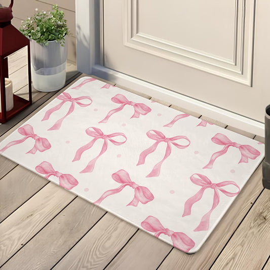 Lacama Bow Rug, Bow Bathroom Bug, Pink Bath Mat, Cute Coquette Bath Mat, 27x17 Door Mat Indoor Entrance, Soft Cozy Absorption Non Slip Mat for Bedroom Kitchen Bathroom, Housewarming Gifts for Women