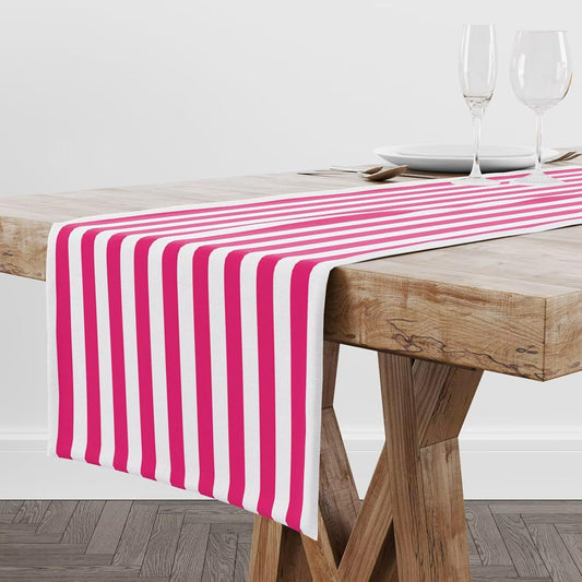Hot Pink and White Striped Table Runner Modern Abstract Vertical Stripe Vintage Minimalist Kitchen Dinner Runner for Indoor Home Living Room Party Dining Table Decoration 13"x36"