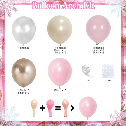 Dusty Pink Balloon Garland Arch Kit, Double Stuffed Pearl Pink White and Gold Balloon Large Clear Balloons for Girls Baby Shower Bridal Shower Wedding Birthday Party Decorations