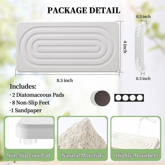 2 PCS Water Absorbing Diatomite Coasters, Stone Drying Mat for Kitchen Counter, Quick Dry Stone Mat Trays for Bathroom Kitchen Counter, Soap Dish Tray Used for Hand Soaps (White, 8.3" x 4")
