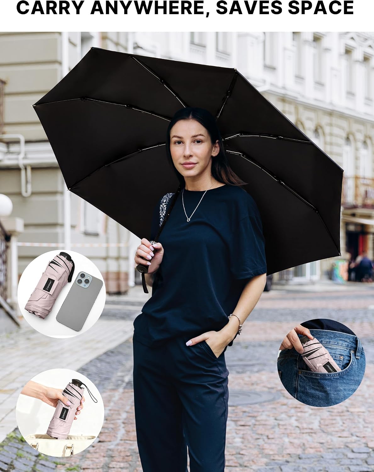 G4Free 46 Inch Mini Travel Umbrella, Compact Lightweight Sun Umbrella, Extendable Built-in Handle, UPF 50+ UV Protection, Manual Open, Pocket Size for Backpack & Purse