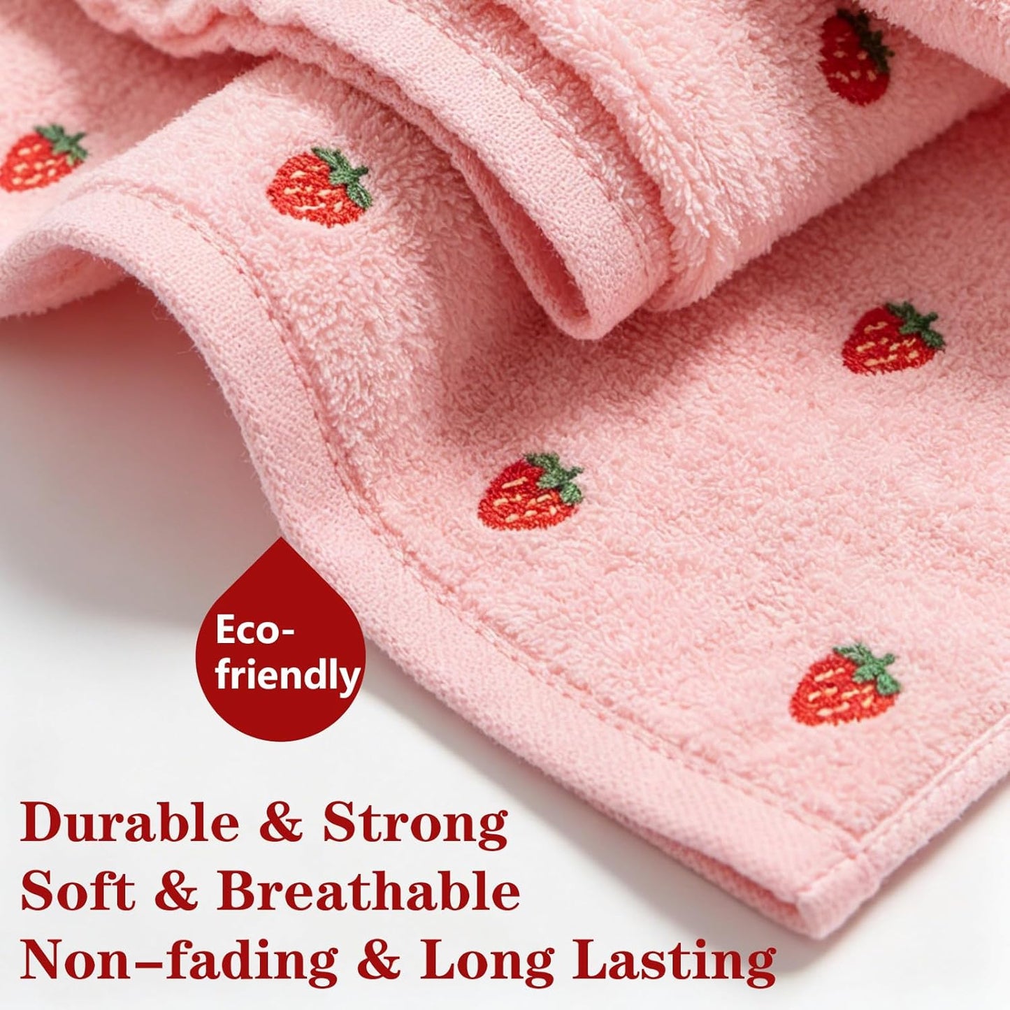 FYSUIMU Strawberry Bathroom Towels Set of 3 Pink Red Strawberry Fruit Embroidered Cotton Bath Towel Hand Towel Wash Cloth for Holiday Hand Drying Shower Supplies