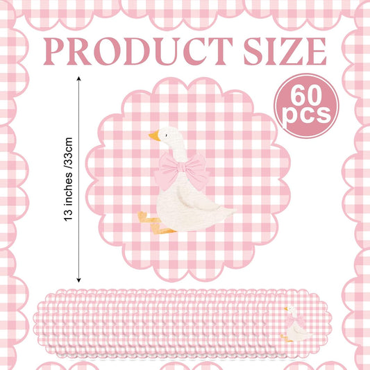 60 Pcs Gingham Placemat, 13.5 Inch Scalloped Paper PlaceMats Silly Goose Party Disposable Table Place Mats Decorative Paper for Baby Shower Gender Reveal Birthday Party(Pink)