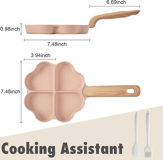 Caannasweis Egg Omelette Pan, 4-Cup Nonstick Granite Omelette Skillet Breakfast Frying Pan Egg Cooker Suitable for Gas Stove & Induction Cookware, PFOA PFOS Free, Pink Heart Shaped