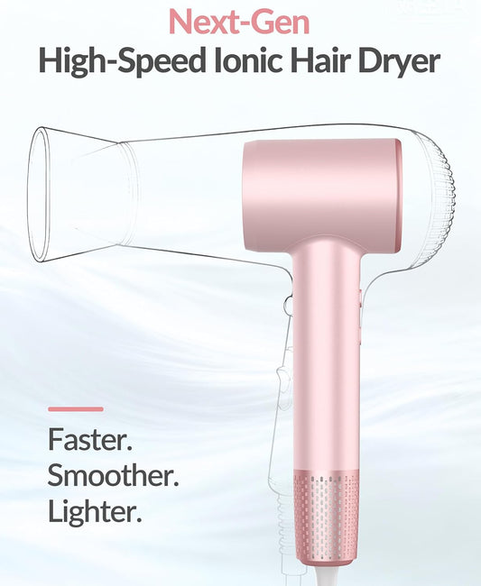 Hair Dryer 160000 RPM High-Speed Brushless Motor, Fast Drying for All Hair Types, Negative Ionic Blow Dryer 3 Temps & 2 Speeds, Control Quiet Compact Hair Blow Dryer for Home & Travel Use -Pink