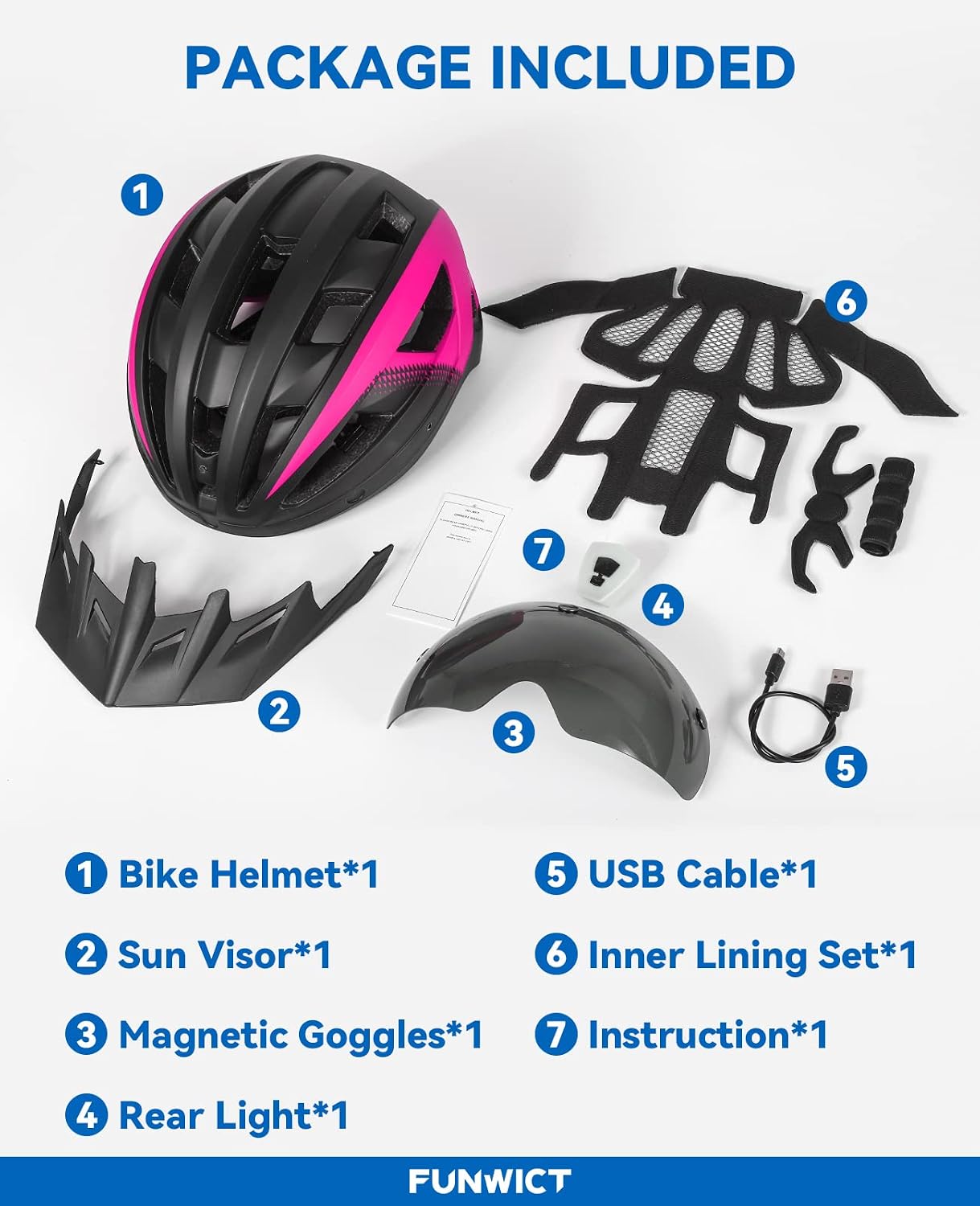 Adult Bike Helmet with Visor and Goggles for Men Women Mountain Road Bicycle Helmet Rechargeable Rear Light Cycling Helmet