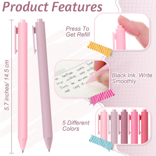Crtiin 30 Pcs Gel Pens Bulk, 0.5mm Fine Point Black Ink Pen with Assorted Colored Retractable Quick Dry Pens for Office School Journaling, Server, Classroom, Back to School Supplies (Light Pink)