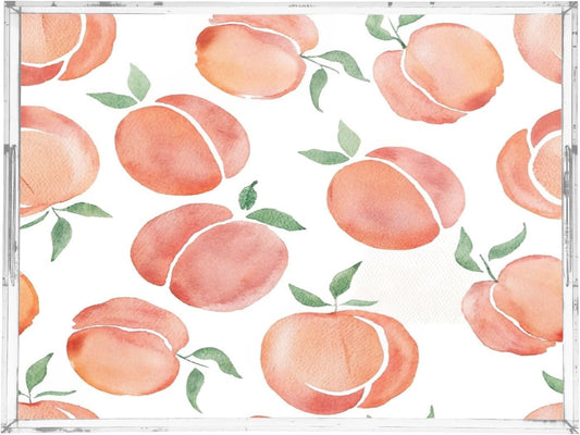 Kigai Watercolor Peach Acrylic Serving Tray with Handles 15.7 x 11.8 x 1.9 inch Spill Proof Decorative Tray Countertop Organizer for Living Room Bathroom Ottoman Coffee Tables