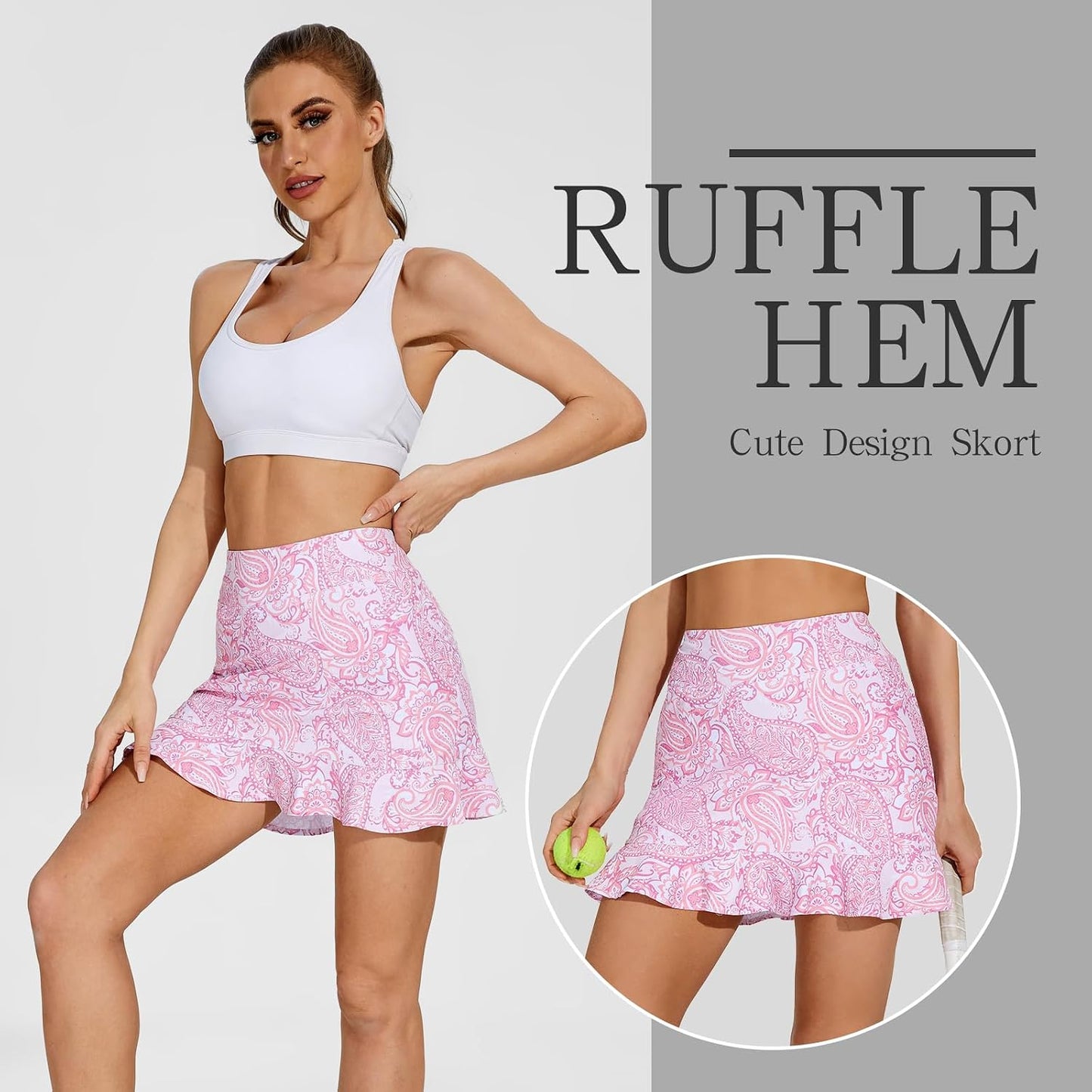M MOTEEPI Women's Golf Skorts with Pockets High Waisted Tennis Skirt Built-in Shorts Quick Dry Athletic Ruffle Swim Skirt