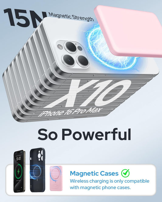 TRKOY for Magsafe Portable Charger, 5000mAh for Magsafe Power Bank with USB C Fast Charging,Travel Essential for Magnetic Battery Pack Wireless Compatible with iPhone 17/16/15/14/13/12 Series, Pink