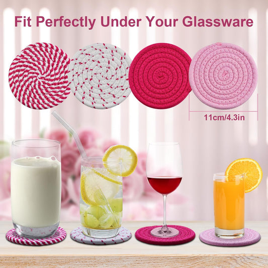 RICHCEE 4 Pcs Coasters for Drinks,Coasters for Coffee Table,4 Colors Absorbent Coaster for Home Decor Tabletop Protection Suitable for Kinds of Cups,Housewarming Gift,4.3 Inch(Pink)
