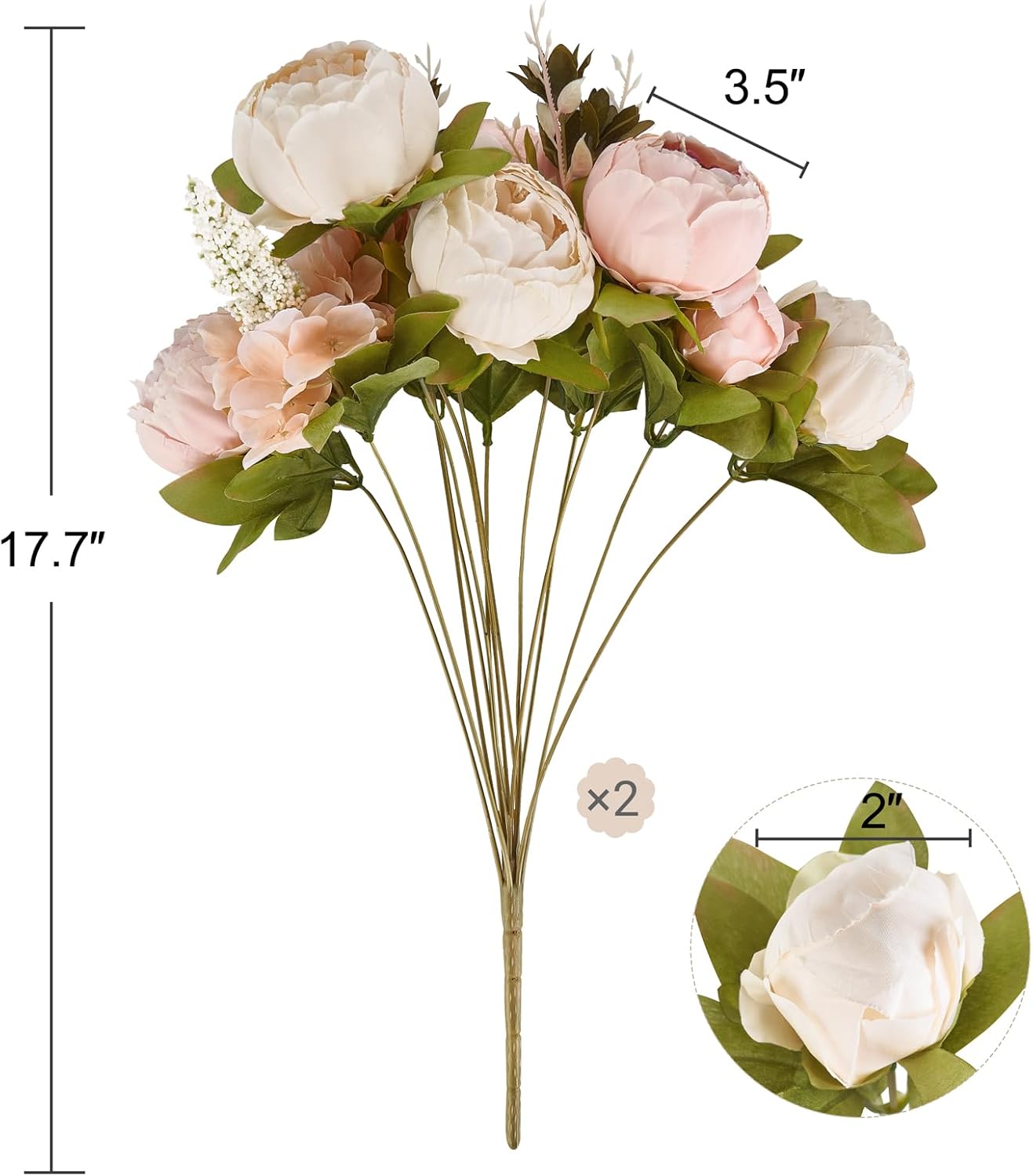 Mkono Peonies Artificial Flowers, Faux Peony Flowers Real Touch Fake Silk Bouquet for Arrangements Dining Table Centerpieces for Kitchen Bridal Wedding Party (1pack, Light Pink)