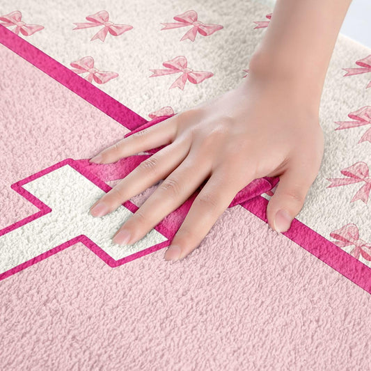 Feelyou Girls Bow Bathroom Rugs Pink Dreamy Princess Bath Mats Initial Letter T Bathroom Accessories Floor Doormats 16"x24" Soft Microfiber