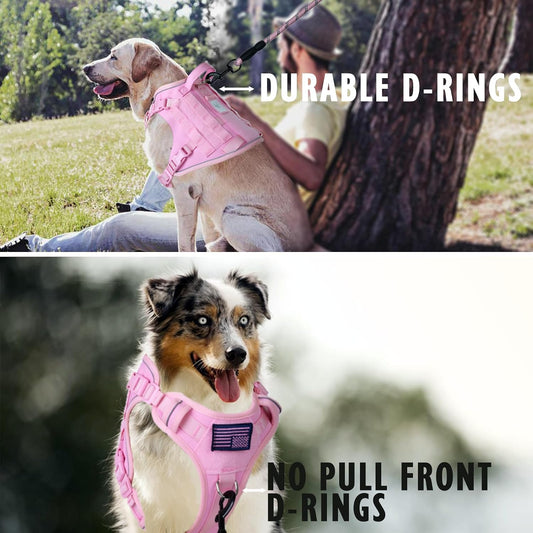 BUMBIN Tactical Dog Harness with Laesh Set,No-Pull Service Fit Smart Dog Vest with Hook & Loop Panels,Adjustable Dog Vest Harness with Handle Pink M