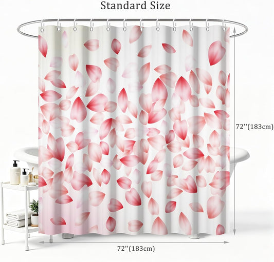 Cherry Blossom Petal Shower Curtain, Light Pink and White Floral Girly Aesthetic Shower Curtains for Bathroom, Farmhouse Waterproof Polyester Bathtub Curtain Set with 12 Hooks, 72x72 Inches